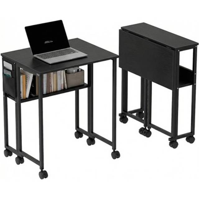 Homcom 63 Cm Foldable Computer Desk On Wheels For Small Spaces Black