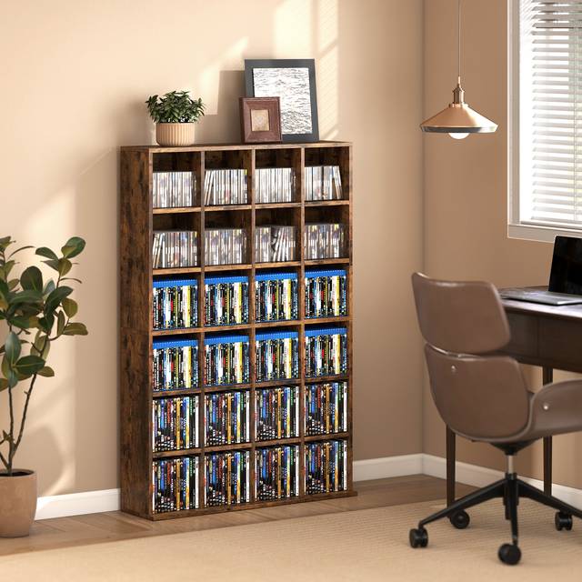 Homcom CD Storage Unit Adjustable Shelves Rustic Brown