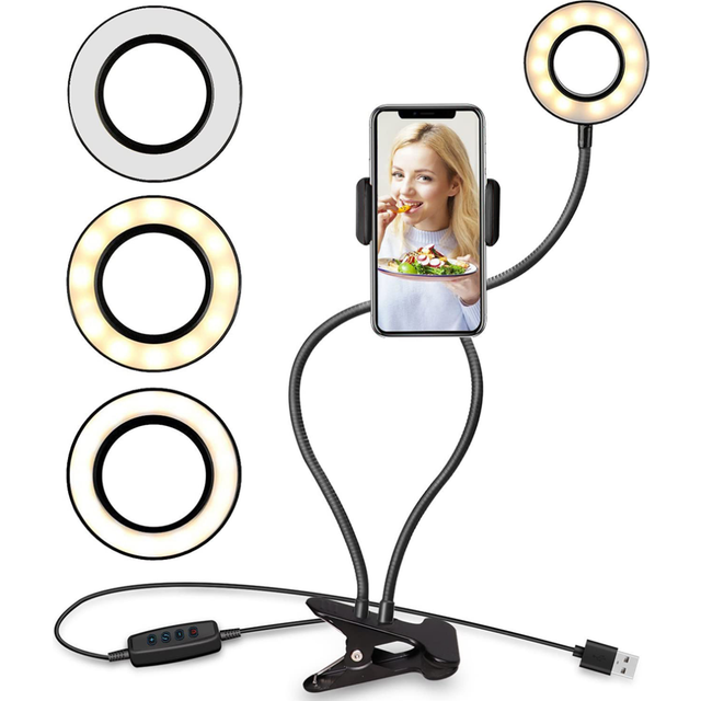 Selfie Ringlys Bærbart Design Med Dobbelte Ringlys