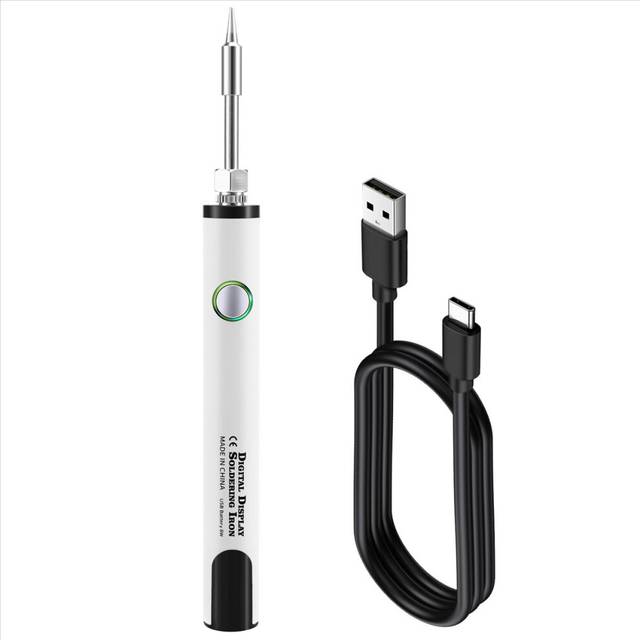 510 Thread Mini Soldering Iron Kit 3-Gear Adjustable Voltage with Tip 650mAh USB Rechargeable White