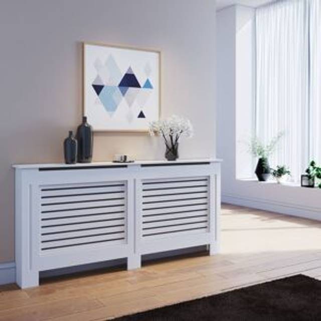 Elegant - White extra large Radiator Covers Horizontal Slat mdf Paint Cabinet Radiator Shelves for Hallway, Living Room, Bedroom