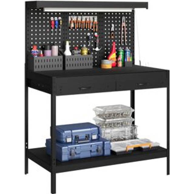 110cm Workbench with Pegboard LED Light 272kg Load Capacity