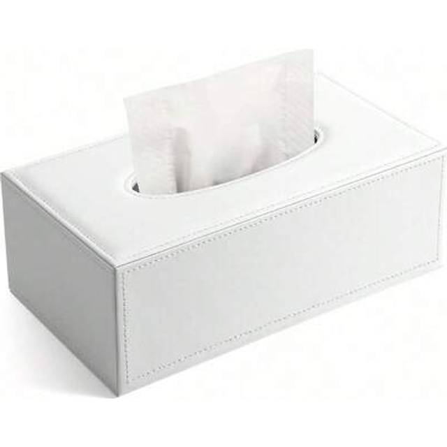SHEIN White Grid Rectangular Large Tissue Box With Black Background PU Leather Napkin Extraction