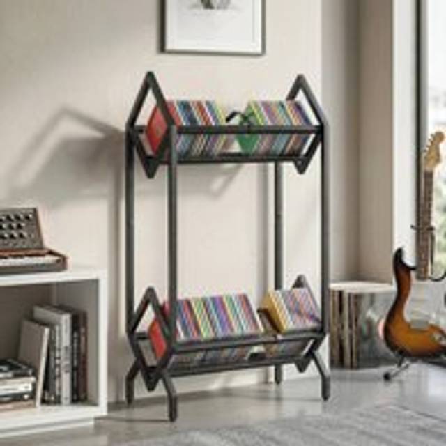 HOMCOM 50 CD Storage Rack, 2-Tier Metal Display Rack for CDs, DVDs, Black