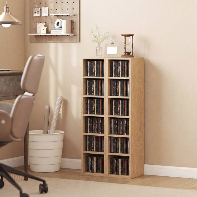 Homcom Set Of 2 Cd Storage Units With Adjustable Shelves In Natural - One Size