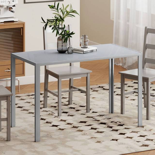 Homcom Modern Rectangular 4 Seater Dining Table With Tempered Glass Top In Grey - 120cm x 60cm
