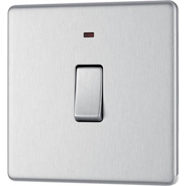 GoodHome 20A Rocker Flat Control Switch With Led Indicator Steel Effect - One Size