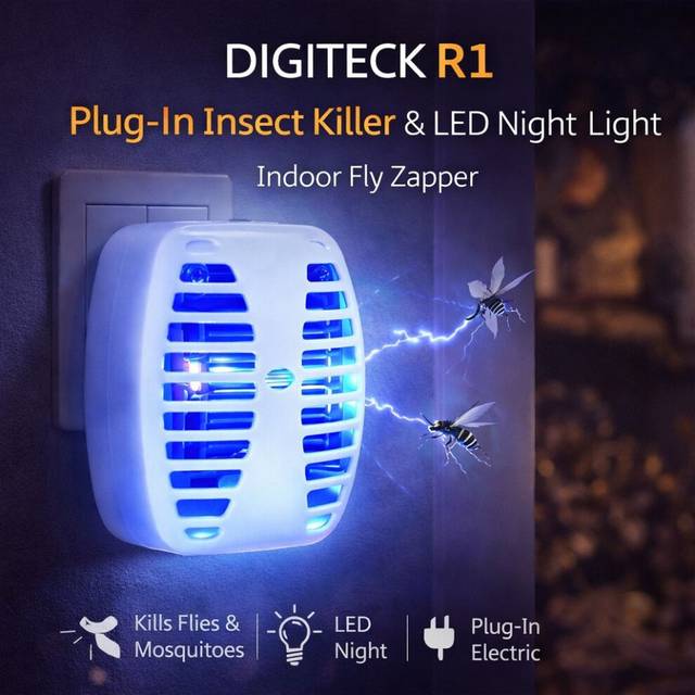 (1) Digiteck EU 2 PIN R1 Plug-In Insect Killer & LED Night Light â Indoor Fly & Mosquito Zapper, Chemical-Free Bug Control