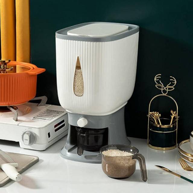 Extra Large 8-10Kg Automatic Rice Dispenser - With Lid And Measuring Cup - Kitchen Organizer Visible Scale Window - One Size