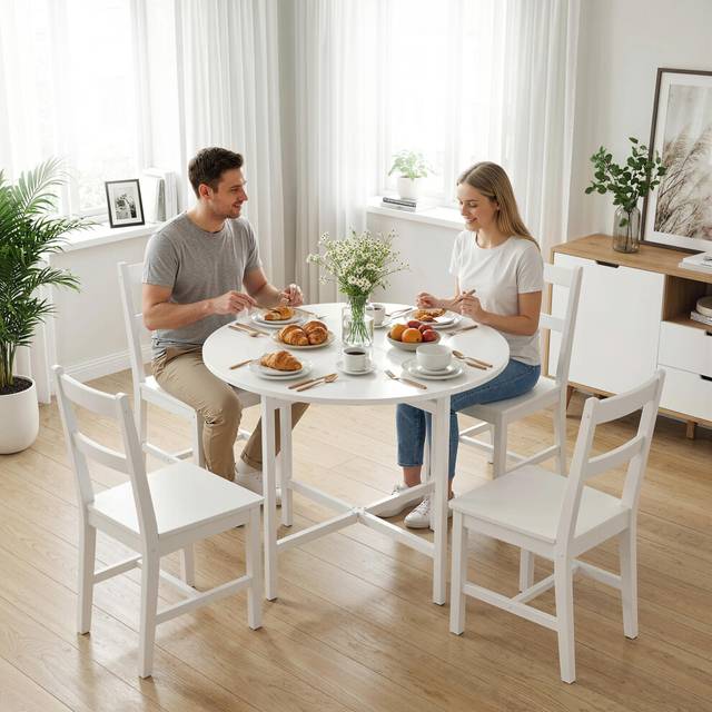 HOMCOM Folding Dining with Steel Frame for Small Spaces, White, White