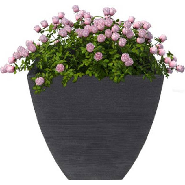 Geezy Large Flower Planter Pot Square Ribbed Pattern Anthracite Indoor Outdoor Garden - One Size