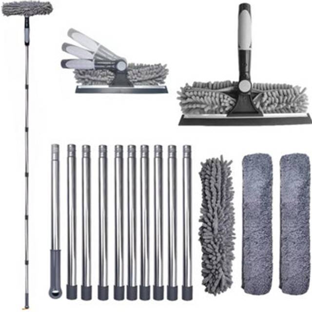 Professional 2-In-1 Telescopic Window Cleaner & Squeegee Kit - Extends Up To 4.3M For High Reach Glass & Solar Panel Cleaning - One Size