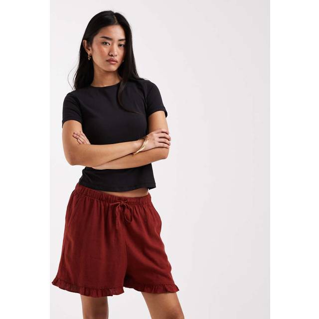 New Look Women's Rust Drawstring Waist Ruffle Trim Shorts - UK 12