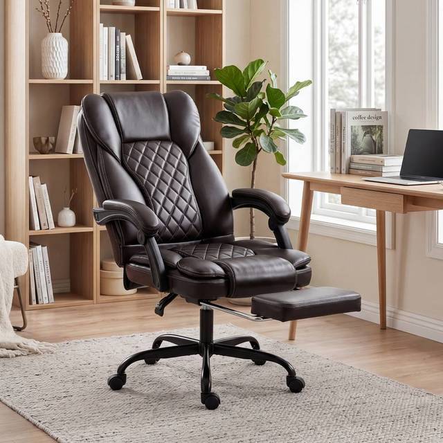HOMCOM Home Office Chair Reclining Function High Back, Brown, Brown
