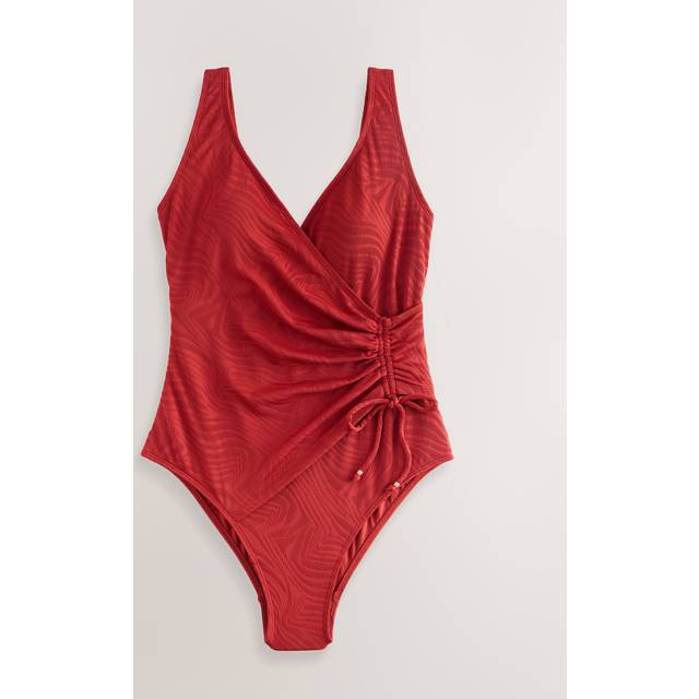 Next Rust Red Textured Ruched Side Tummy Shaping Control Swimsuit
