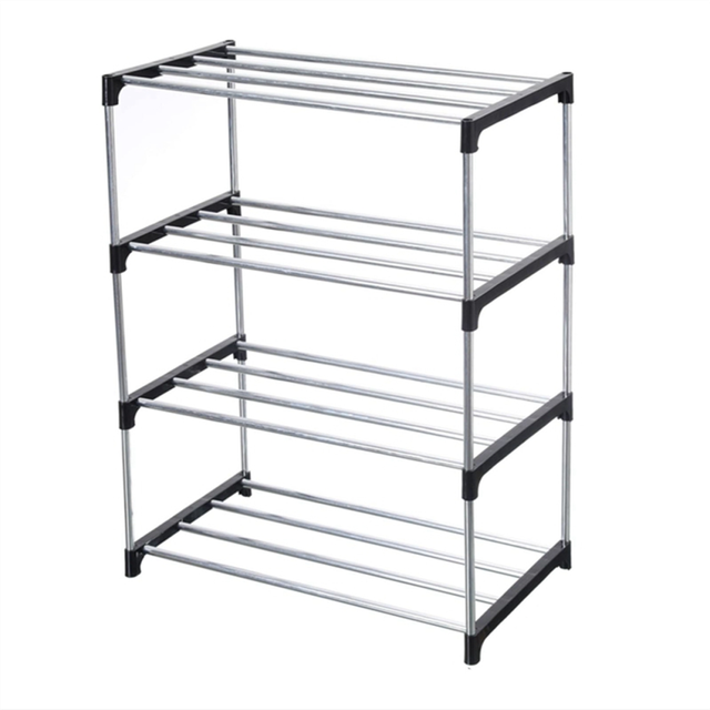 Stackable Small Shoe Rack, Entryway, Hallway and Closet Space Saving Storage Organization (4-Tier, Black)