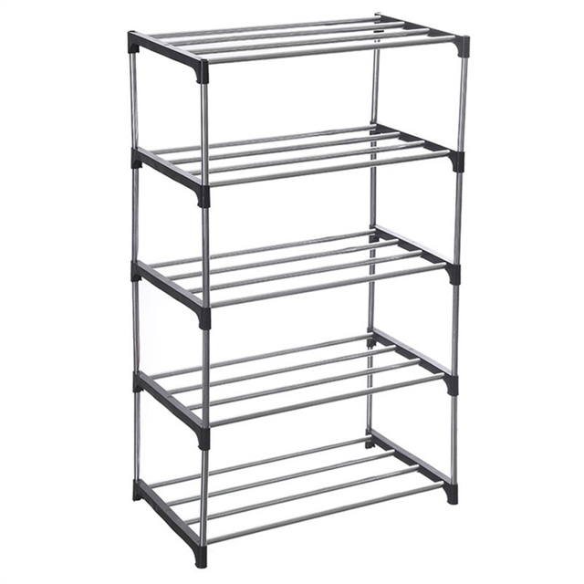 Stackable Small Shoe Rack, Entryway, Hallway and Closet Space Saving Storage Organization (5-Tier, Black)