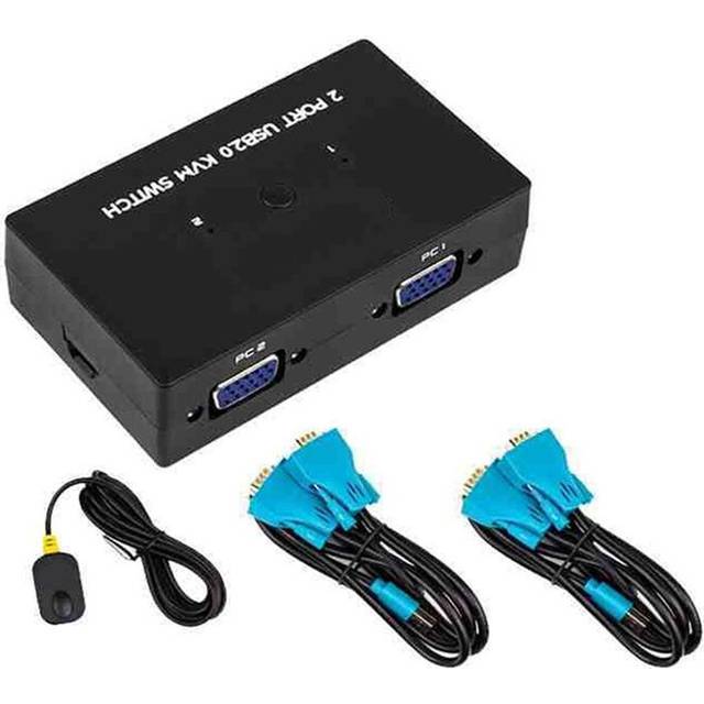 Typecat 2-Port VGA KVM Two-In-One-Out Keyboard Mouse Monitor Set