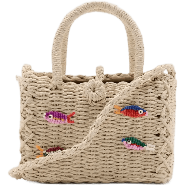 Mango Mini Raffia Bag With Fish Design Multi Patterned