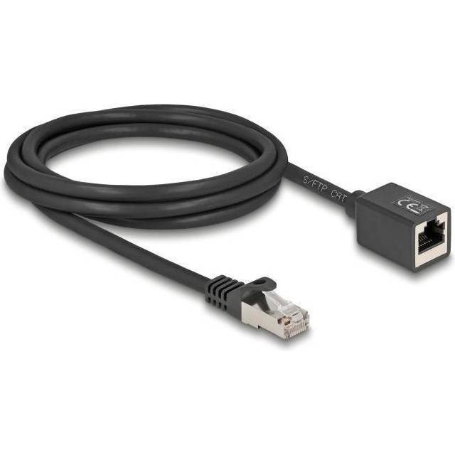 DeLock Cat 6a S/FTP Netværksforlængerkabel RJ45 Han til RJ45 Hun - Sort 2m