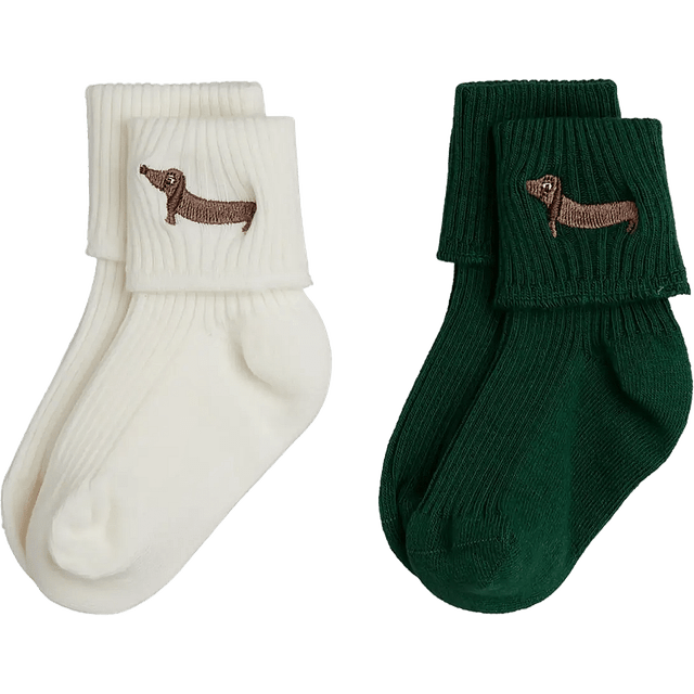 Mini Rodini Dog Emb 2-Pack Ribbed Baby Socks - Multi Patterned