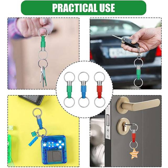 Torribaly Quick Release Detachable Double Rings Pull Keychain Spring Split Snap Seperate